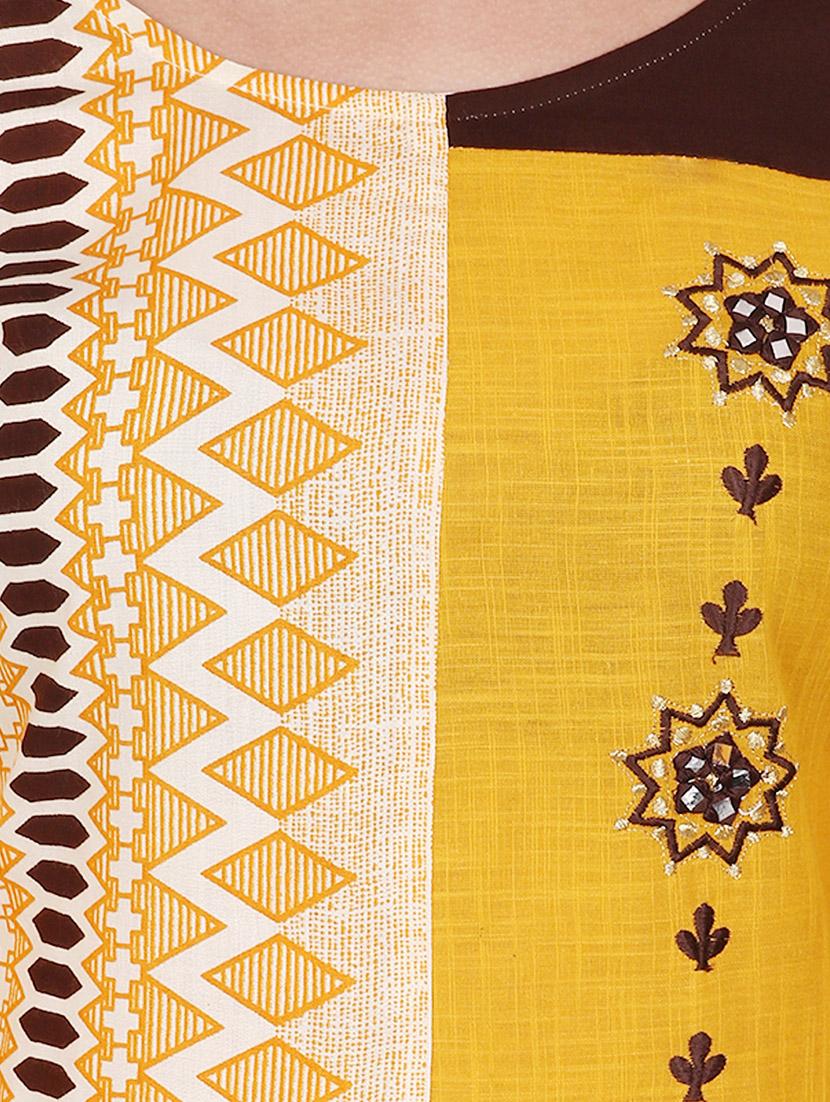 yellow viscose straight kurta - 15078472 - Zoom Image - 4
