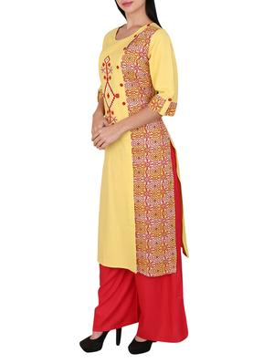 yellow cotton straight kurta - 15078500 - Standard Image - 2