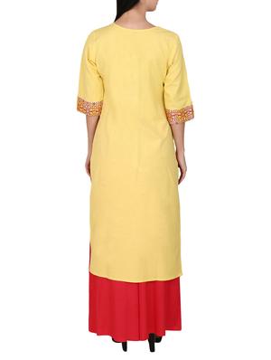 yellow cotton straight kurta - 15078500 - Standard Image - 3