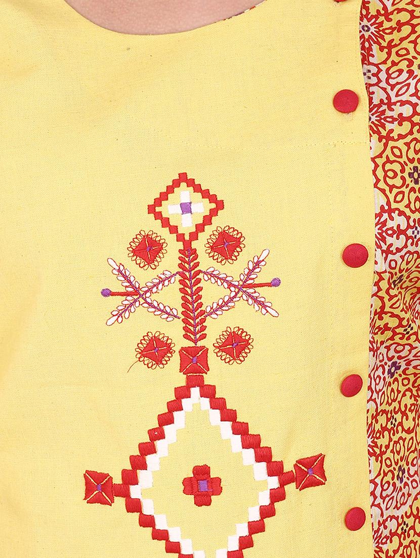 yellow cotton straight kurta - 15078500 - Zoom Image - 4