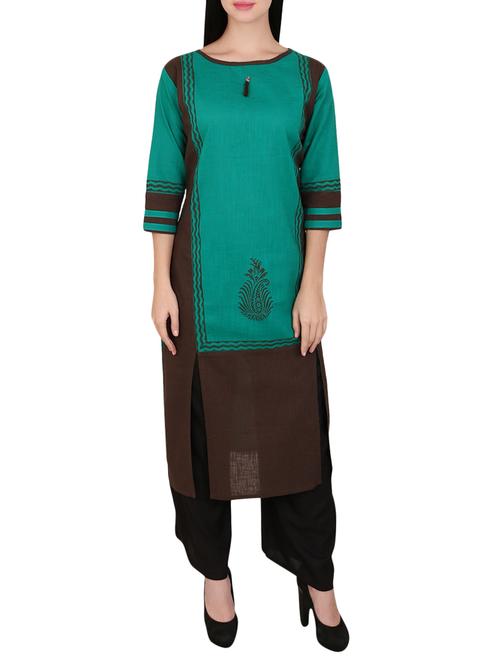 turquoise cotton straight kurta - 15078503 - Standard Image - 1