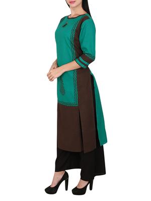 turquoise cotton straight kurta - 15078503 - Standard Image - 2