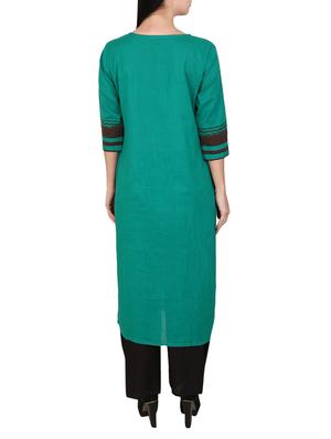 turquoise cotton straight kurta - 15078503 - Standard Image - 3