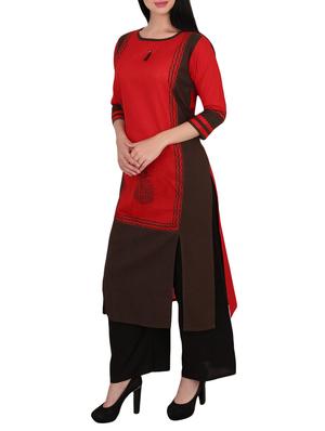 red cotton straight kurta - 15078505 - Standard Image - 2