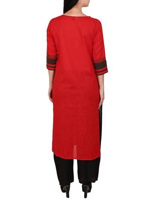 red cotton straight kurta - 15078505 - Standard Image - 3