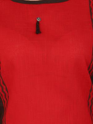 red cotton straight kurta - 15078505 - Standard Image - 4