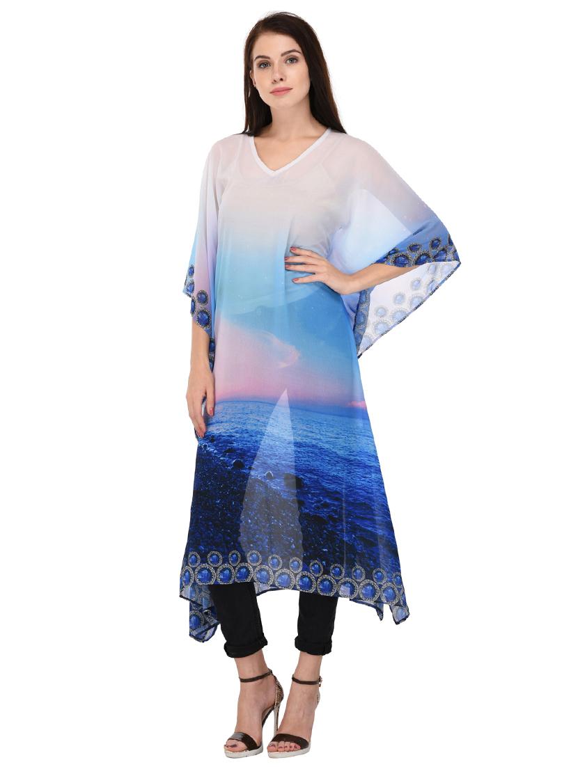 blue printed kaftan - 15080099 - Zoom Image - 2