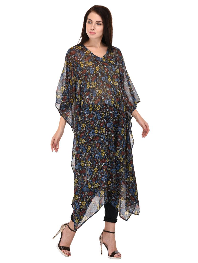 black printed kaftan - 15080100 - Zoom Image - 2