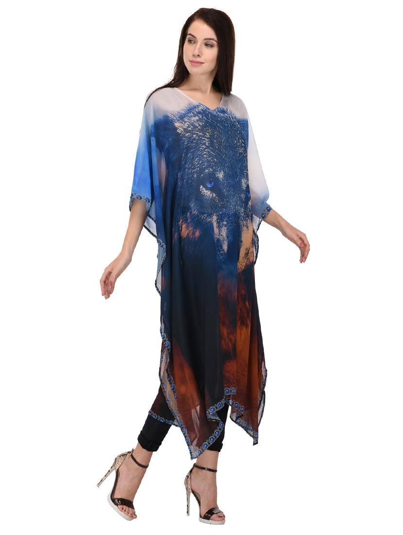 blue printed kaftan - 15080101 - Zoom Image - 2