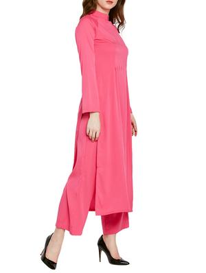 pink crepe kurta palazzo set - 15080626 - Standard Image - 2