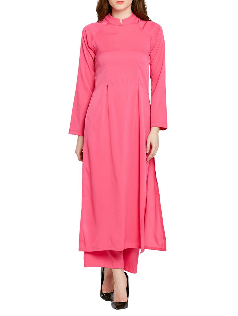 pink crepe kurta palazzo set - 15080626 - Zoom Image - 1