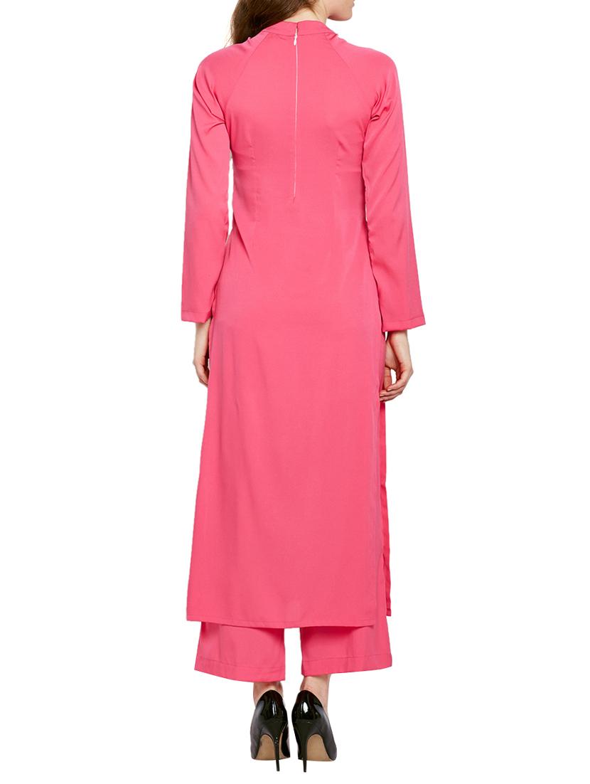 pink crepe kurta palazzo set - 15080626 - Zoom Image - 3