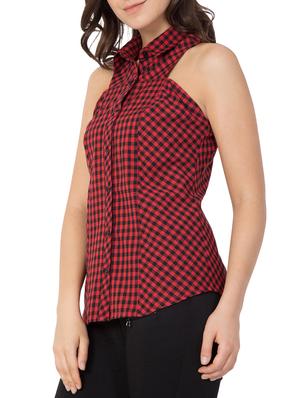 button up sleeveless checkered top - 15081006 - Standard Image - 2