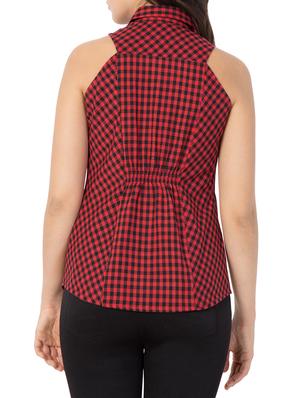 button up sleeveless checkered top - 15081006 - Standard Image - 3