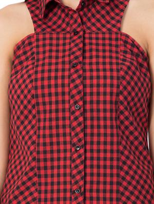 button up sleeveless checkered top - 15081006 - Standard Image - 4