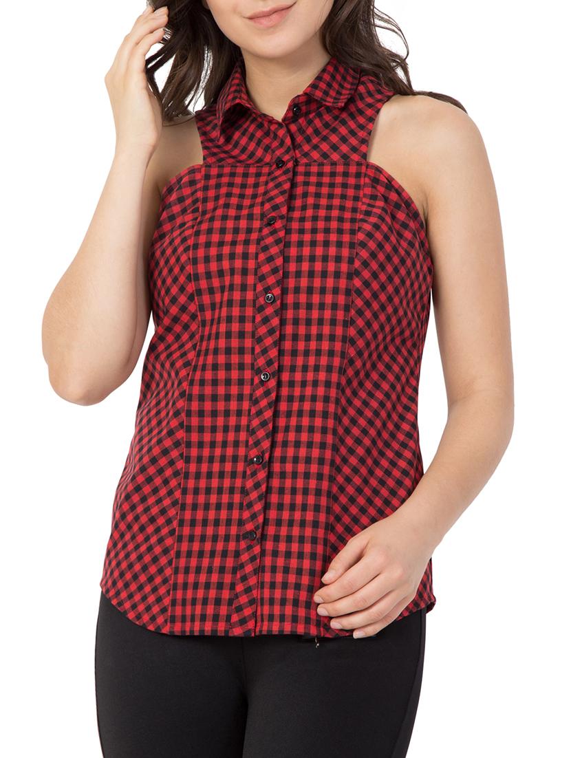 button up sleeveless checkered top - 15081006 - Zoom Image - 1