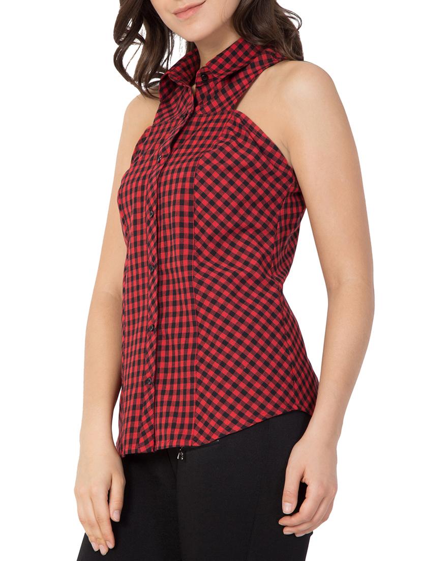 button up sleeveless checkered top - 15081006 - Zoom Image - 2