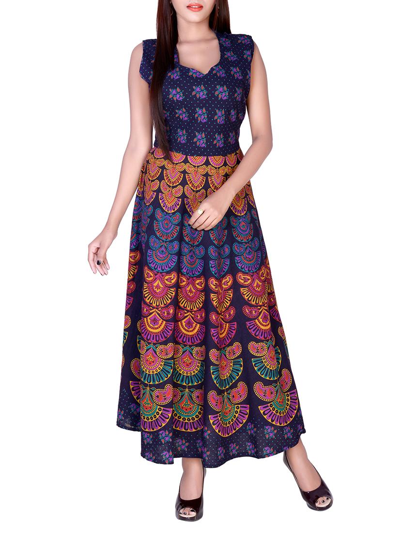 purple cotton flared kurta - 15081355 - Zoom Image - 1