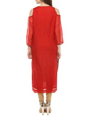 red chanderi solid kurta - 15082249 - Standard Image - 3