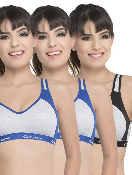 set of 3 grey solid hosery sports bra - 15082348 - Standard Image - 1