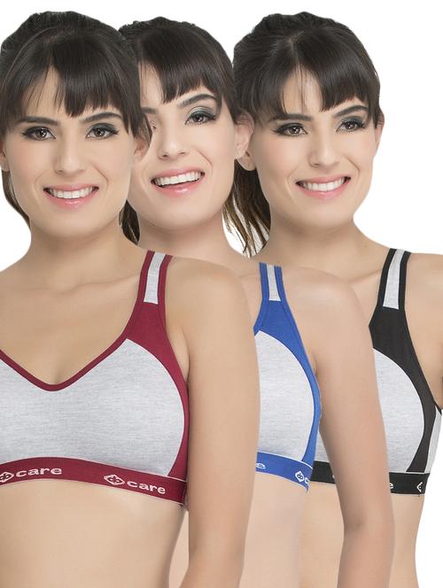 set of 3 grey solid hosery sports bra - 15082349 - Standard Image - 1