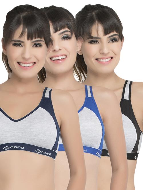 set of 3 grey solid hosery sports bra - 15082350 - Standard Image - 1