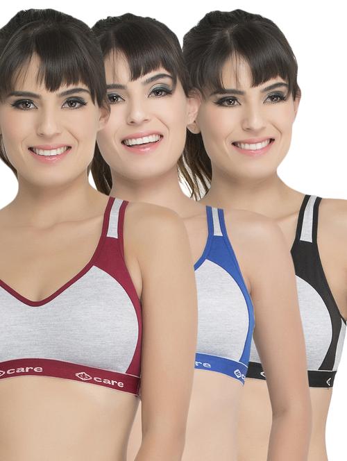 set of 3 grey solid hosery sports bra - 15082353 - Standard Image - 1