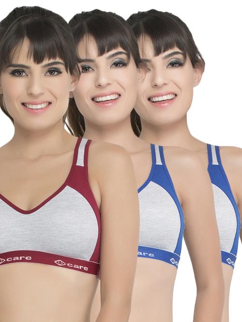 set of 3 grey solid hosery sports bra - 15082354 - Standard Image - 1