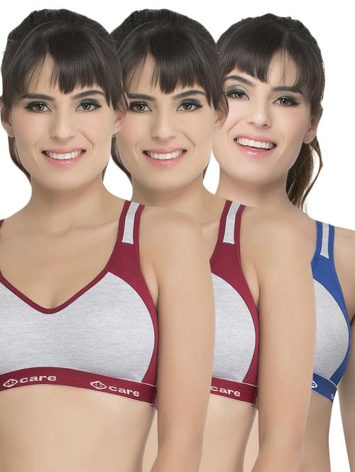 set of 3 grey solid hosery sports bra - 15082355 - Standard Image - 1