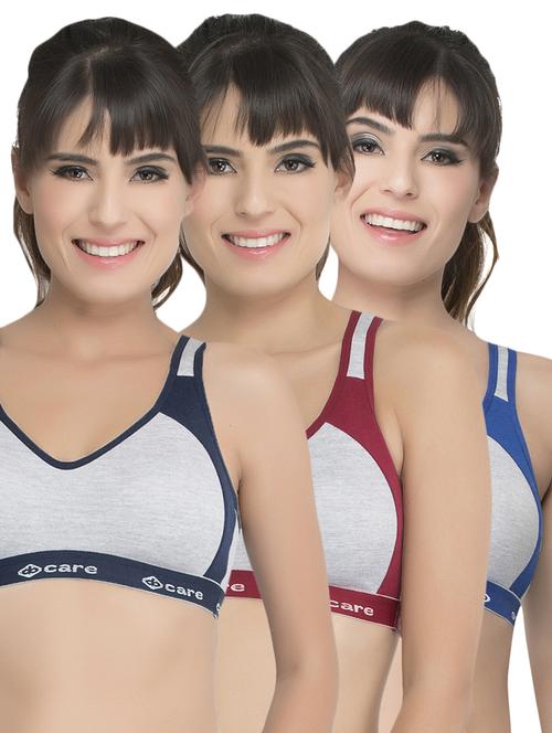 set of 3 grey solid hosery sports bra - 15082356 - Standard Image - 1