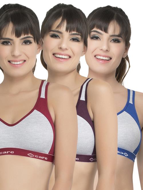 set of 3 grey solid hosery sports bra - 15082358 - Standard Image - 1