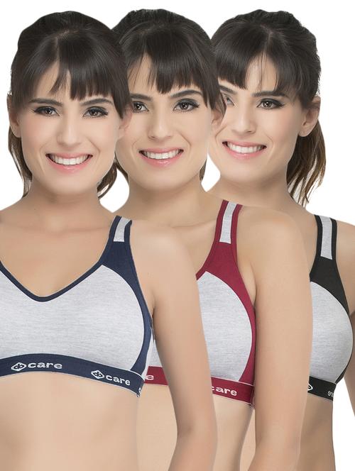set of 3 grey solid hosery sports bra - 15082359 - Standard Image - 1