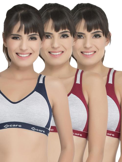 set of 3 grey solid hosery sports bra - 15082361 - Standard Image - 1