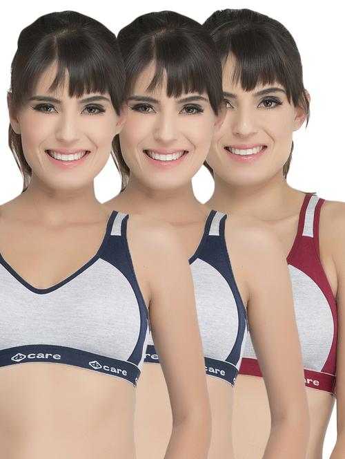 set of 3 grey solid hosery sports bra - 15082362 - Standard Image - 1