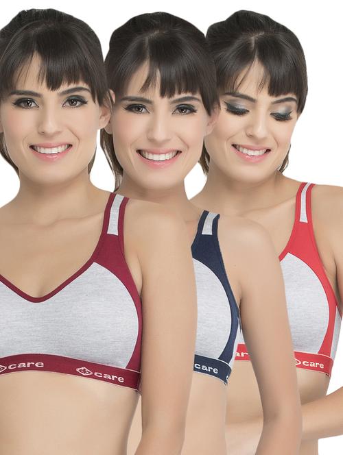 set of 3 grey solid hosery sports bra - 15082363 - Standard Image - 1