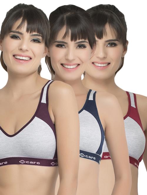 set of 3 grey solid hosery sports bra - 15082364 - Standard Image - 1