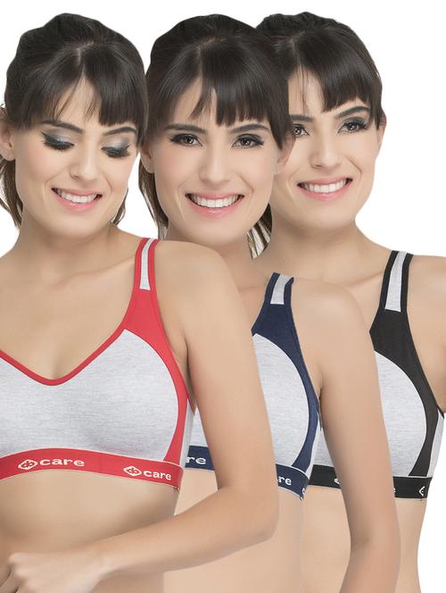 set of 3 grey solid hosery sports bra - 15082365 - Standard Image - 1