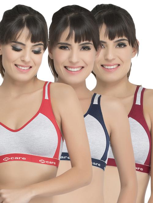 set of 3 grey solid hosery sports bra - 15082367 - Standard Image - 1