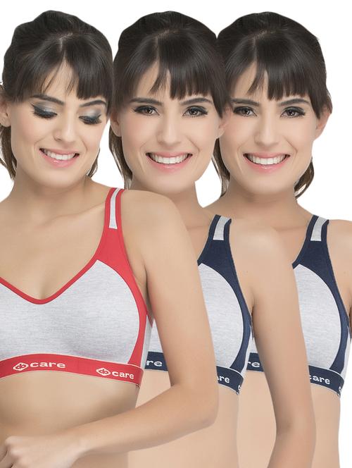 set of 3 grey solid hosery sports bra - 15082368 - Standard Image - 1