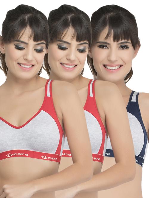 set of 3 grey solid hosery sports bra - 15082369 - Standard Image - 1