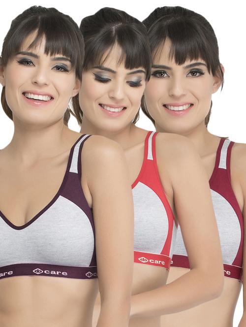 set of 3 grey solid hosery sports bra - 15082373 - Standard Image - 1