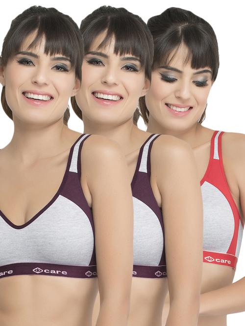 set of 3 grey solid hosery sports bra - 15082376 - Standard Image - 1
