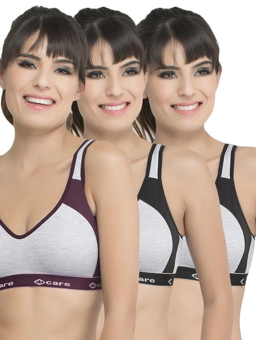 set of 3 grey solid hosery sports bra - 15082377 - Standard Image - 1