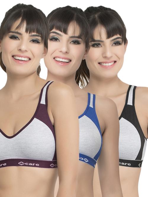 set of 3 grey solid hosery sports bra - 15082378 - Standard Image - 1