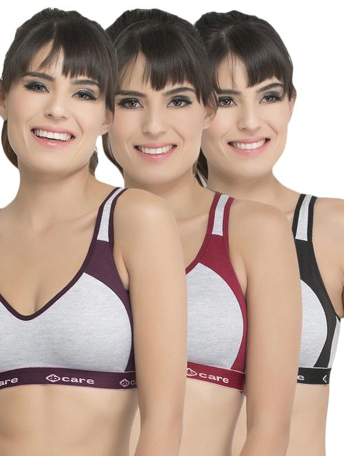 set of 3 grey solid hosery sports bra - 15082379 - Standard Image - 1