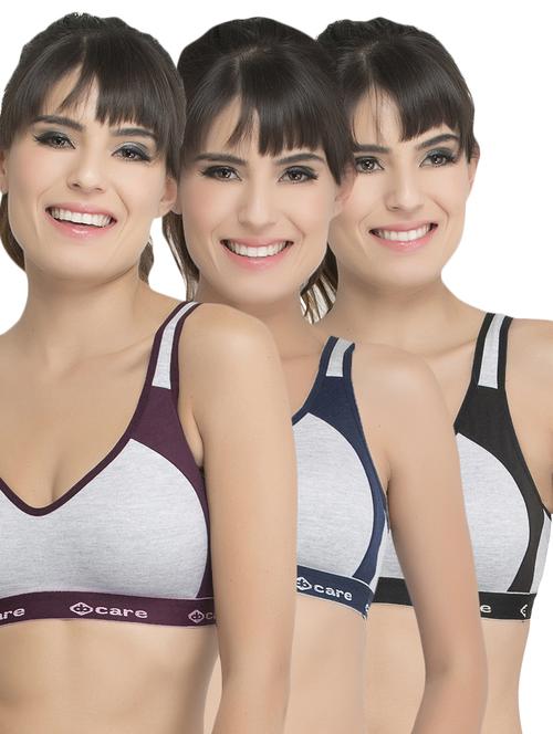 set of 3 grey solid hosery sports bra - 15082380 - Standard Image - 1