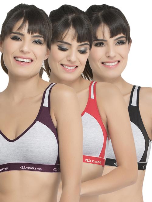 set of 3 grey solid hosery sports bra - 15082381 - Standard Image - 1