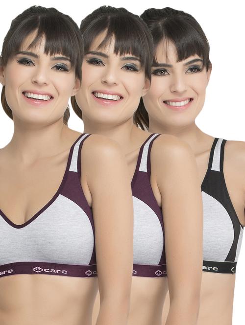 set of 3 grey solid hosery sports bra - 15082382 - Standard Image - 1