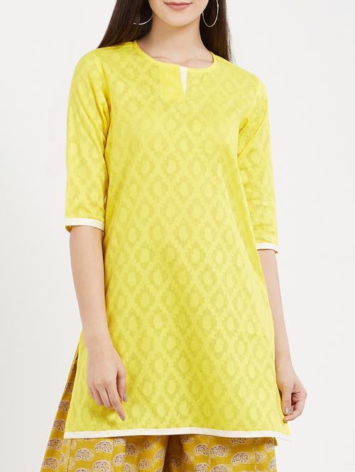 yellow cotton solid kurta - 15082804 - Standard Image - 1