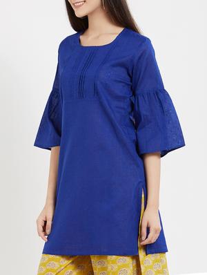 blue cotton solid kurta - 15082816 - Standard Image - 2